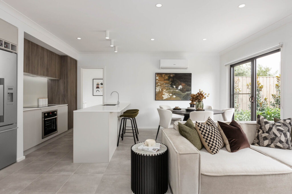 Display homes living and kitchen area